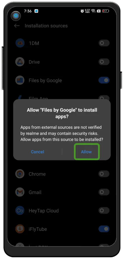 Разрешить неизвестные источники